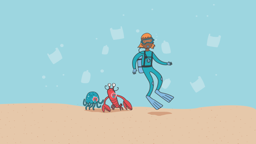 Squidge and Snap underwater with a water hero